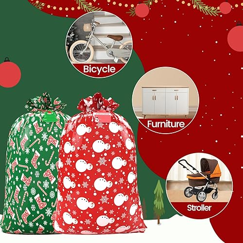 Miniatura 4 de TranquilBliss Bolsas grandes de regalo de Navidad, 2 bolsas de gran tamaño de 60 x 72 pulgadas con etiqueta y corbata para regalos de Navidad,