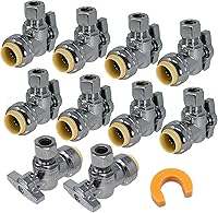 10-Pack PROCURU PushFit Angle Stop Valves 1/2" x 3/8" Brass Shutoff - Tool-Free Push-to-Connect for PEX, Copper, CPVC, Lead-Free NSF Certified