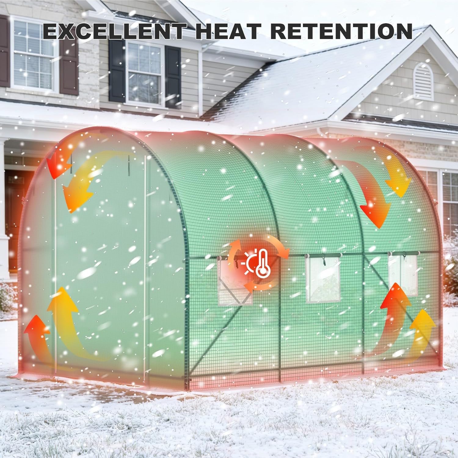 Greenhouses for Outdoors, Walk-in Green Houses for Outside Heavy Duty, Large Greenhouse with 6 Ventilated Screen Windows & Roll-up Door & Reinforced Frame (10×7×7 FT with Irrigation System)