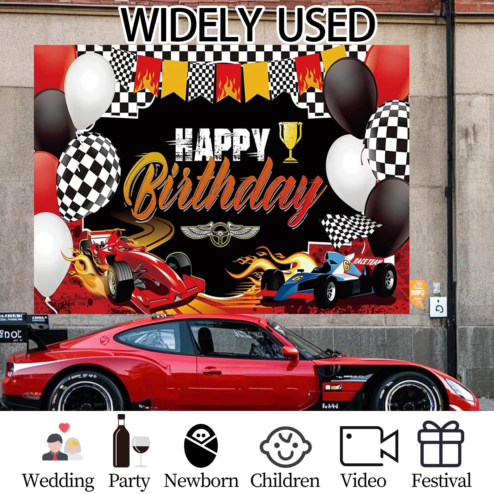 Car Backdrop Racing Birthday Decorations For Men Boys, Red/Blue Race Cars Fast Happy Birthday Background Banner Racing Theme Party Supplies For Indoor - View #9