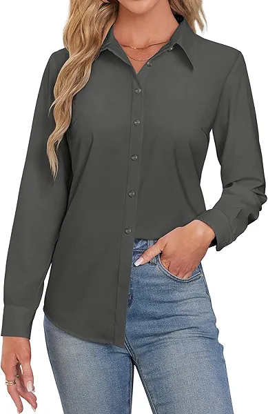 Gleeivy Button Down Shirts for Women Business Casual Blouses Long Sleeve Fit Dress Shirt Collar Wrinkle Free Work Tops