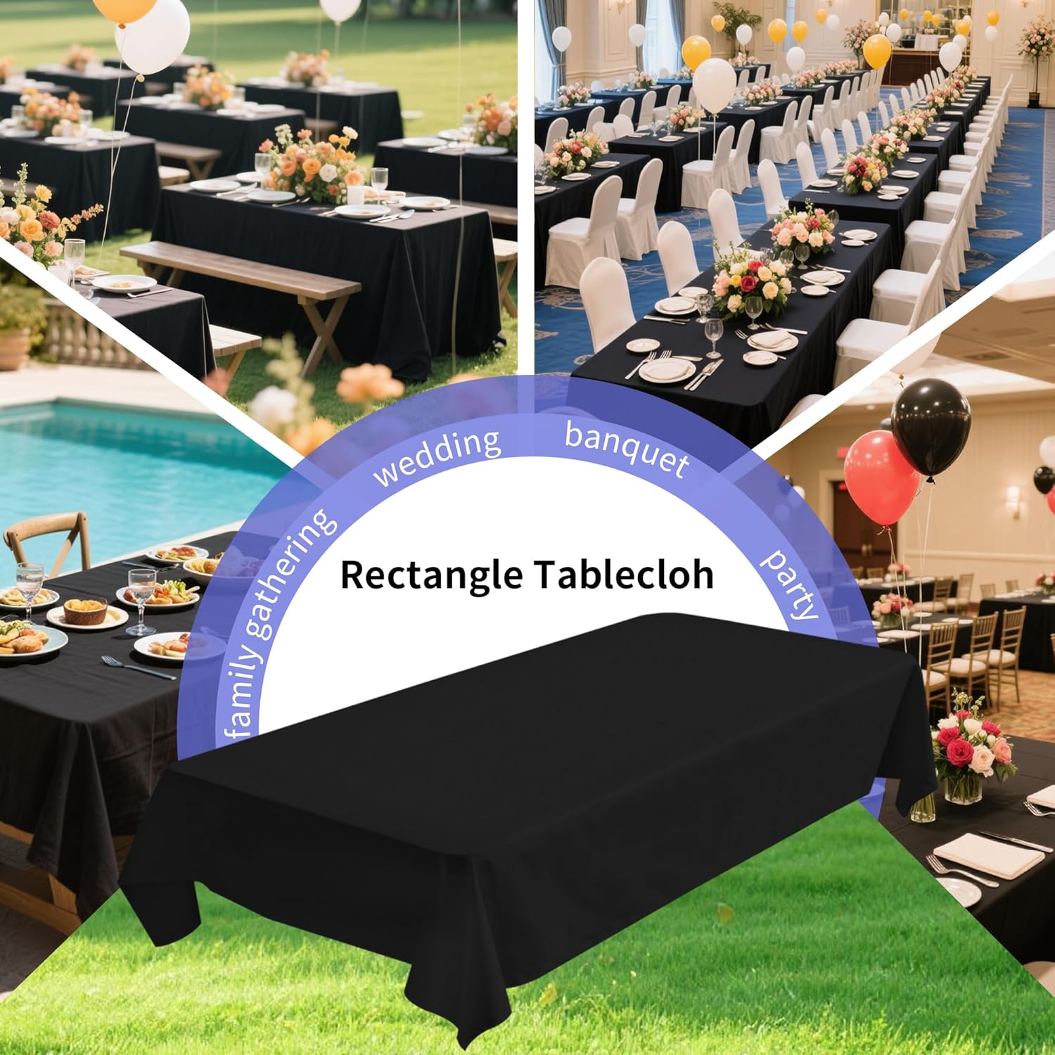 BIGTONE 12 Pack Black Rectangle Tablecloth 60 x 102 Inch, Cross Ribbon Packing Reusable Table Clothes for 6 Foot Tables, Wrinkle Resistant Polyester Fabric Table Cover for Wedding, Party, Banquet - Image 6