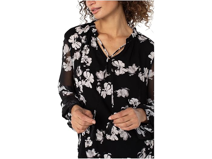 Long Sleeve Popover Shirred Woven Blouse - Image 1