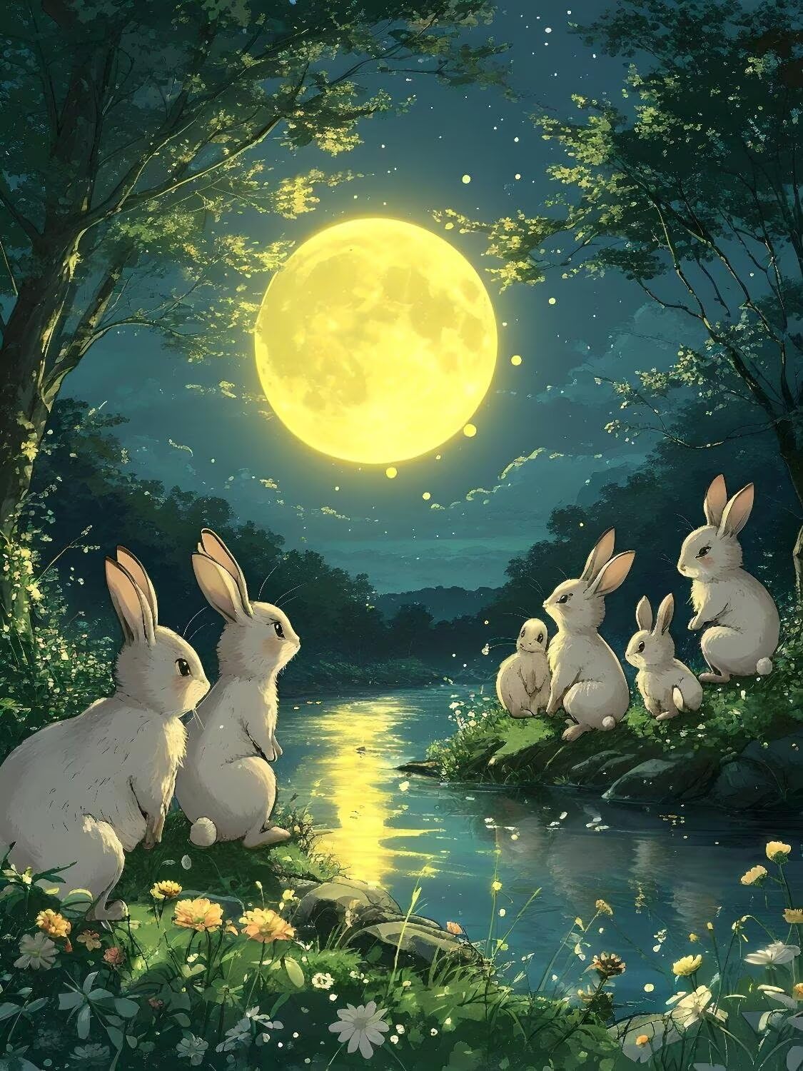 Diamond Painting Conejo de la luna Pintura Diamante Adultos, Diamond Painting Niños, Cuadros de Diamantes Kit Manualidades Adultos, para Navidad Decoración de La Pared Del Hogar Regalos 70x100cm t5498