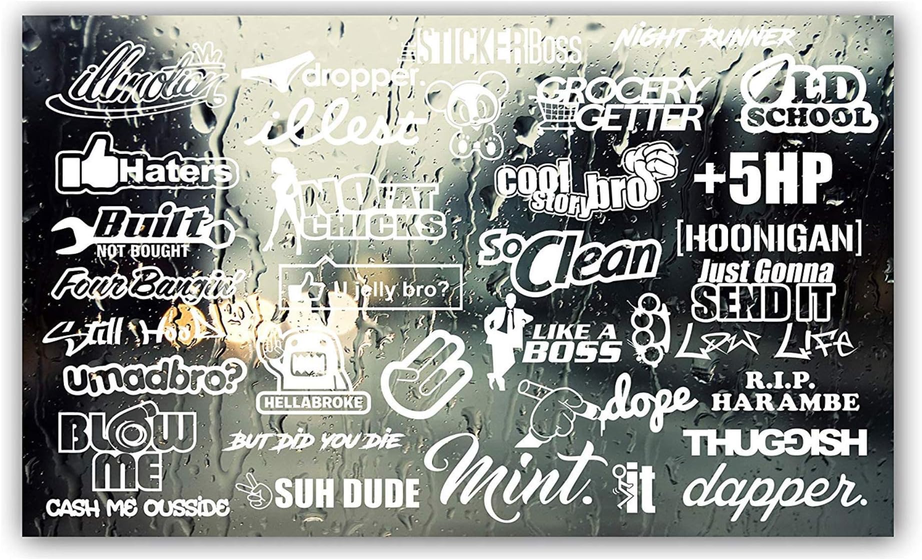 JDM 34 car Sticker Decal Pack - car Window Sticker for JDM KDM Slammed Race Drift Stance ect - Unique Look -Weatherproof Vinyl - Good for virtually Any Smooth Surface