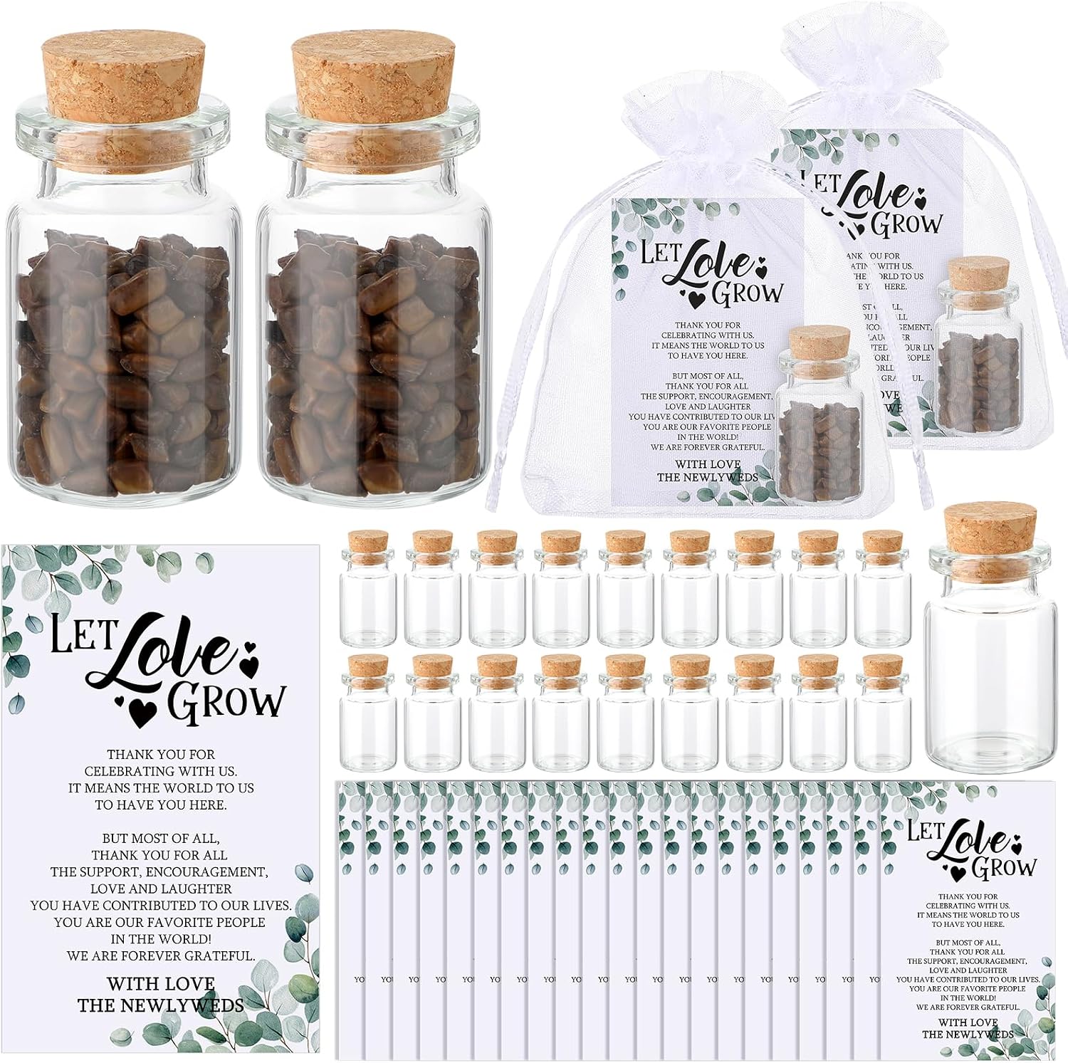 Jingmore 100 Sets Wedding Favors for Guests Let Love Grow Gifts Mini Bottles Cards Organza Gift Bags for Wedding Bridal Baby Shower Party Favors No Seeds (Wildflowers)