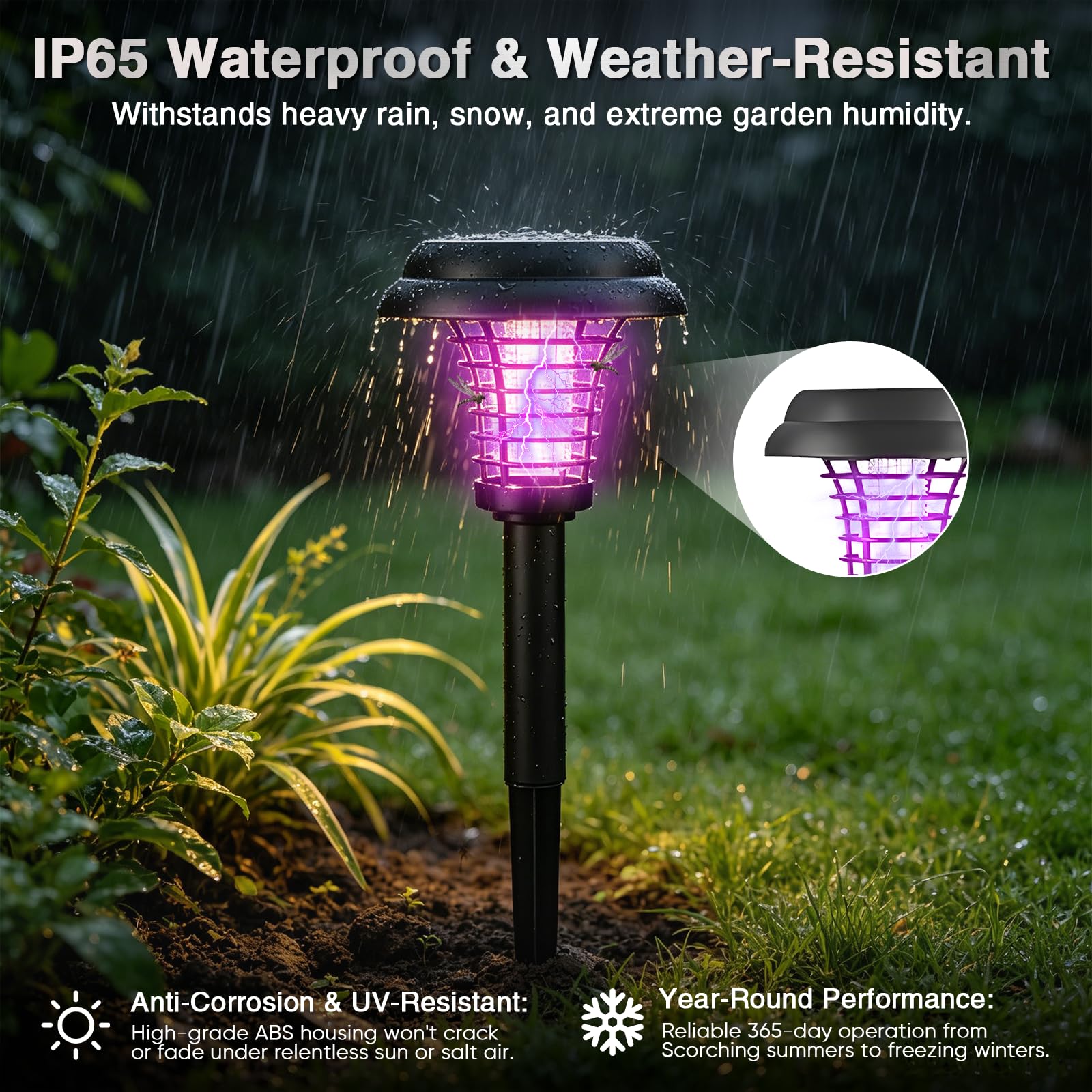 2/4pcs Lampada anti-zanzara solare per esterno,Distruttore di insetti elettrici,Lampada antizanzare impermeabile, luce UV e luce bianca,commutazione automatica,per il cortile posteriore giardino (4