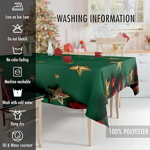 Miniatura 3 de easykart labels Mantel de Navidad, impermeable y resistente a las manchas, con diseño de adornos navideños, mantel decorativo adecuado para
