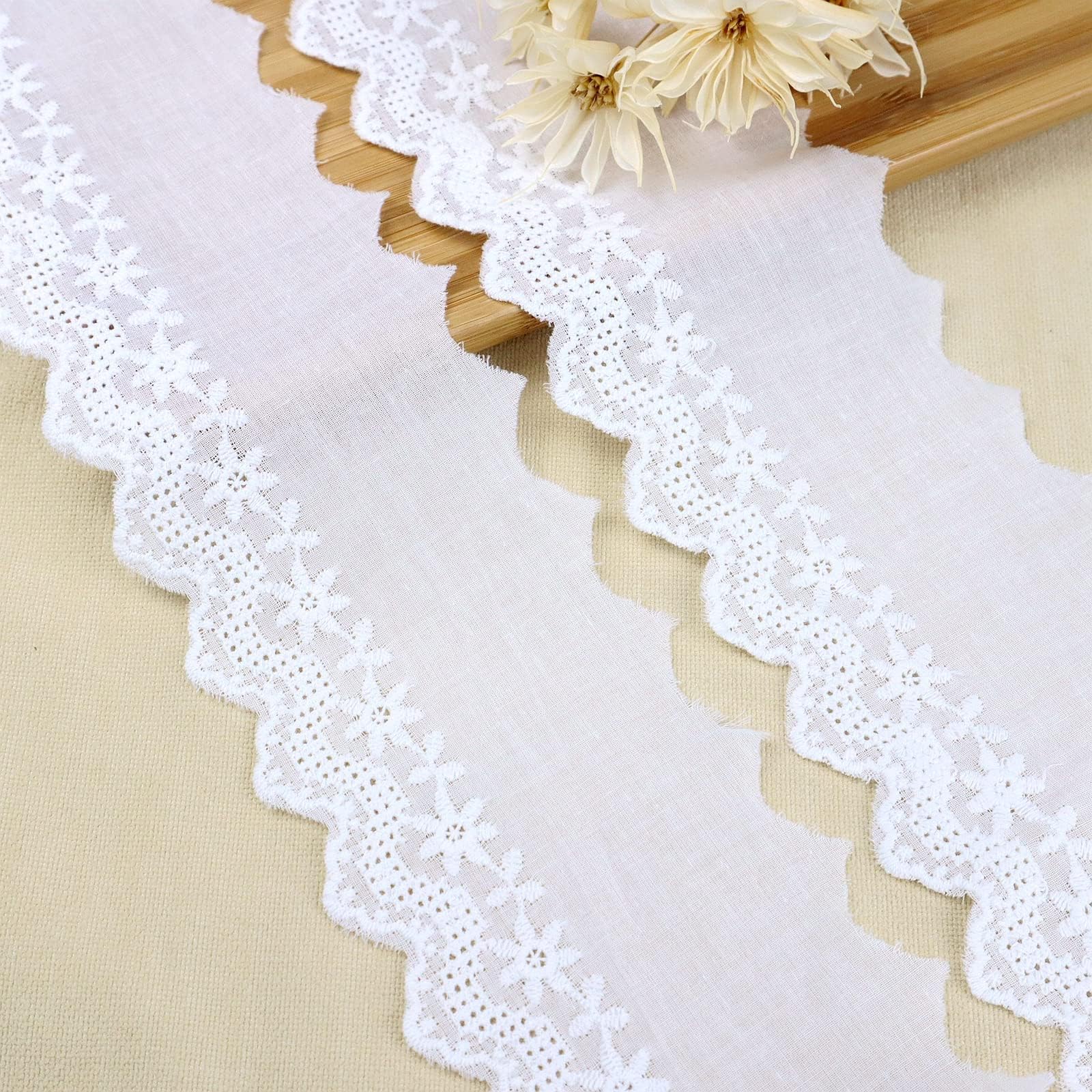 Dentelle à œillets En Coton - 7,5 Mètres De Bordure Fleurie - Pour Customiser Vêtements Et Décorations - 10