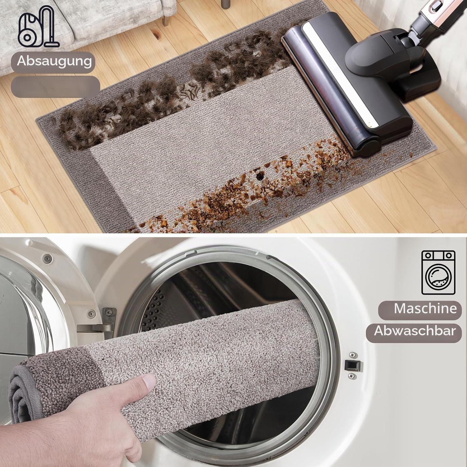 Waschbar Teppich Läufer 80 x 213 cm, Eingangsteppich, rutschfeste Fussmatte für Küche, Schlafzimmer, Flur, (Rollenverpackung)