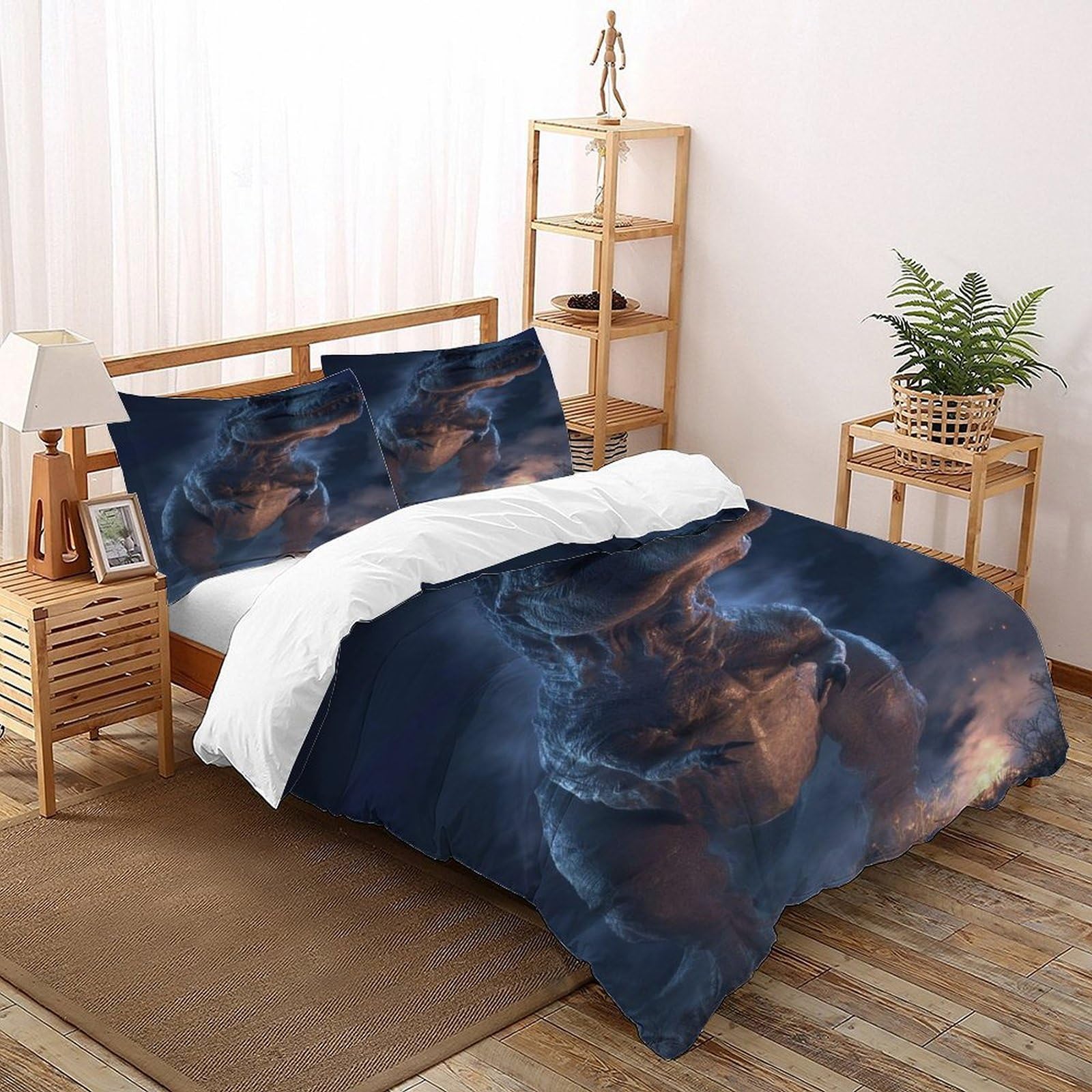 Parure de lit dinosaure 200x200 en microfibre avec zip
