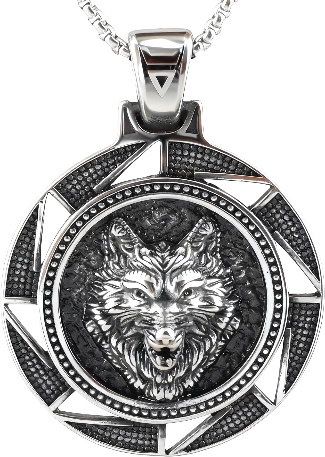 Wolf Necklace for Men, Stainless Steel Wolves Pendant for Mens, Wolf Pendants with a 23.6 Inch Chain