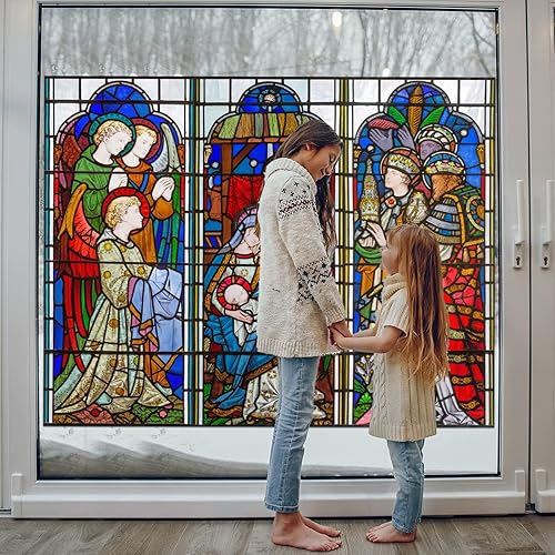 Vista 8 de Spiareal Adhesivos de Navidad para ventana, decoraciones de pesebre, reutilizables, no adhesivas, vinilo religioso, para fiestas y puertas