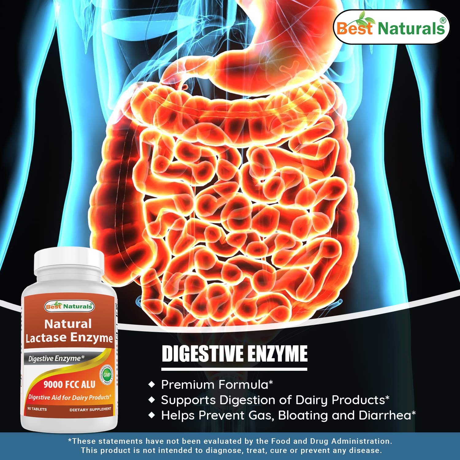 Best Naturals Lactose Intolerance Relief Tablets with Natural Lactase