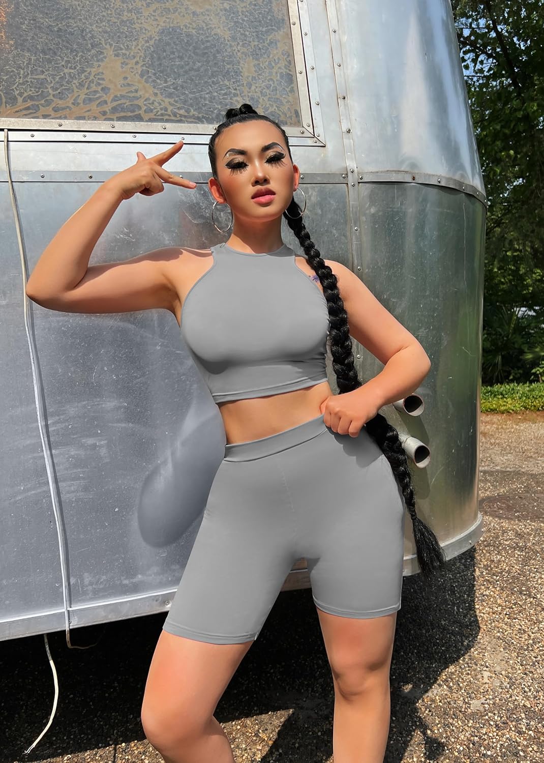 GOBLES Women's Sexy 2 Piece Outfits Sleeveless Crop Top With Shorts Jumpsuits - Image 6