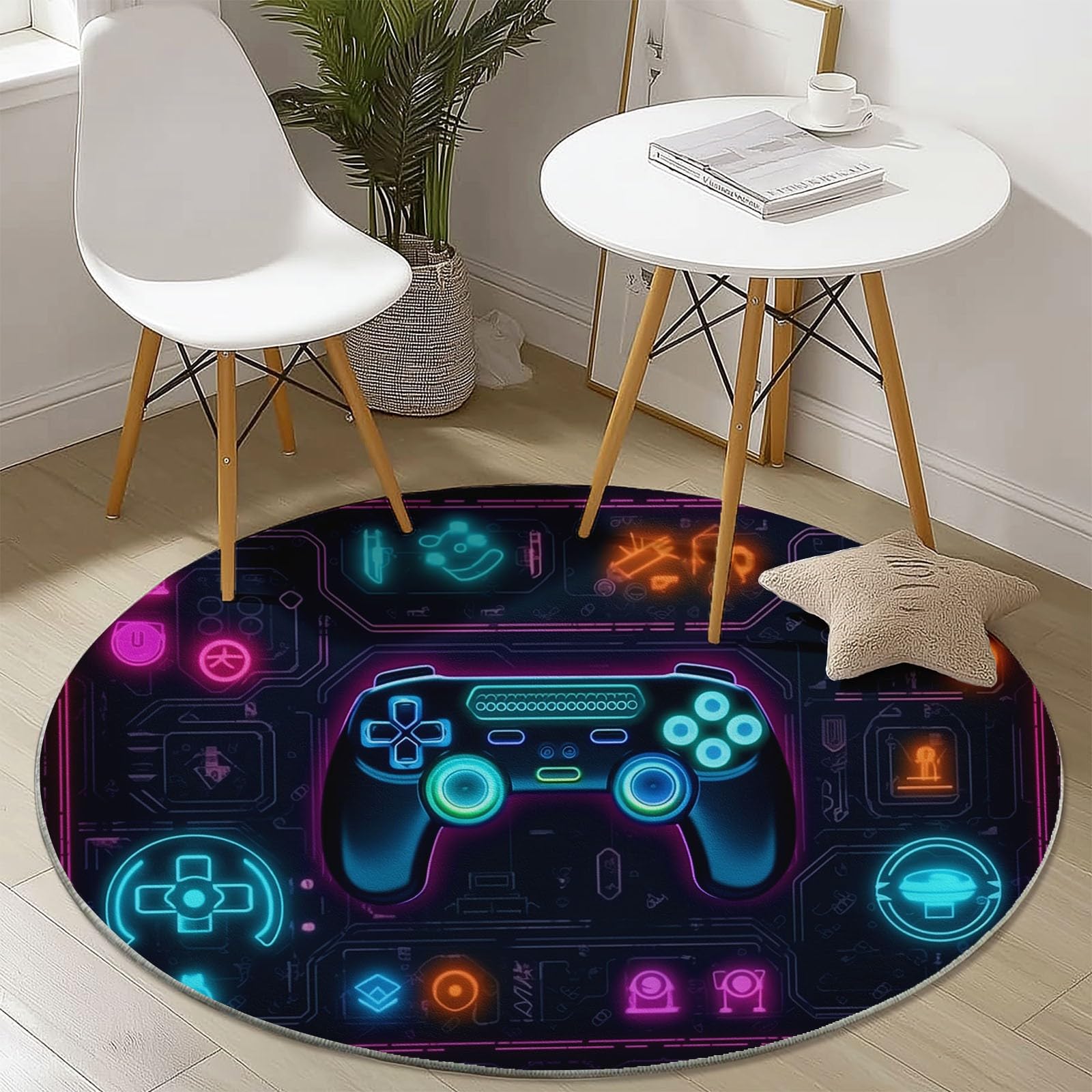 Tapis rond antidérapant contrôleur de jeu lavable 60 cm pour salon