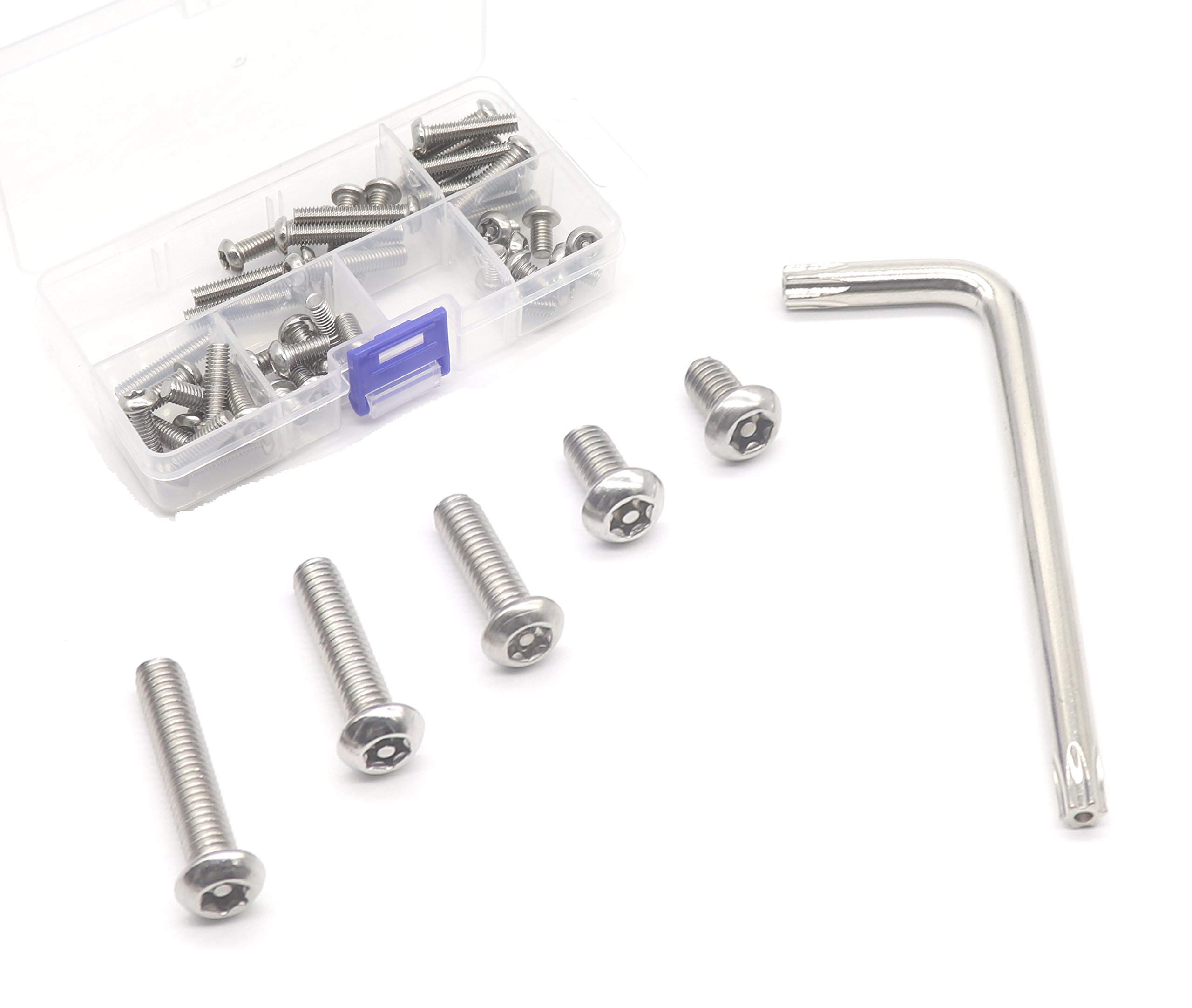binifiMux 50pcs M6 Pan Head Torx Security Screws Hex Nuts Assortment Kit w T30 Wrench, M6x10mm/12mm/20mm/25mm/30mm, 304 Stainless Steel, Tamper Proof Screws