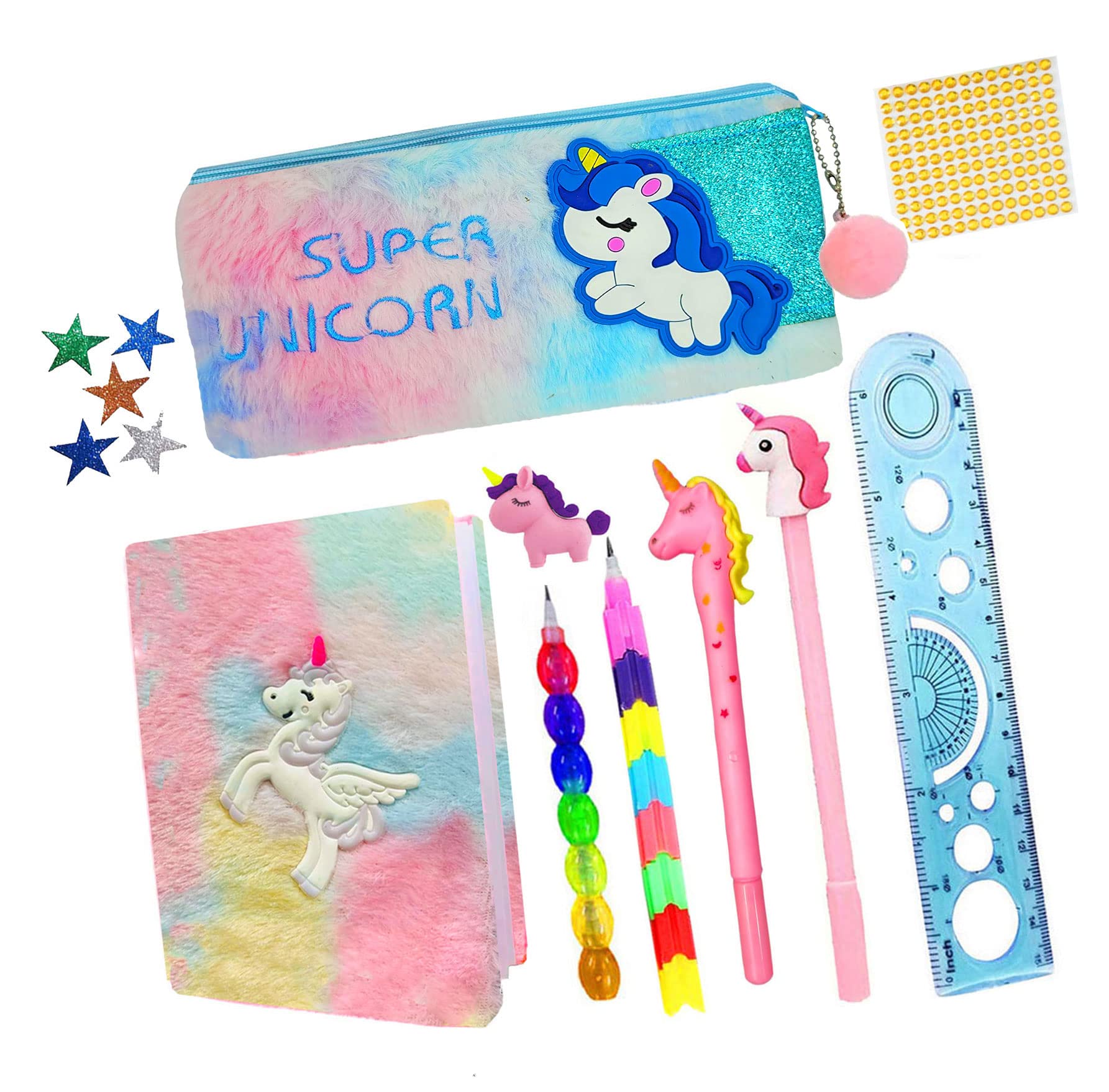 NEEL® Unicorn Stationery Return Gift Set for Girls, Unicorn School Stationery Set Unicorn Fur Pouch with A5 Diary & All Stationery, Unicorn Pen Pencil Eraser Complete stationery set (Style 2) (B0C5TG63B1) Amazon Price History, Amazon Price Tracker
