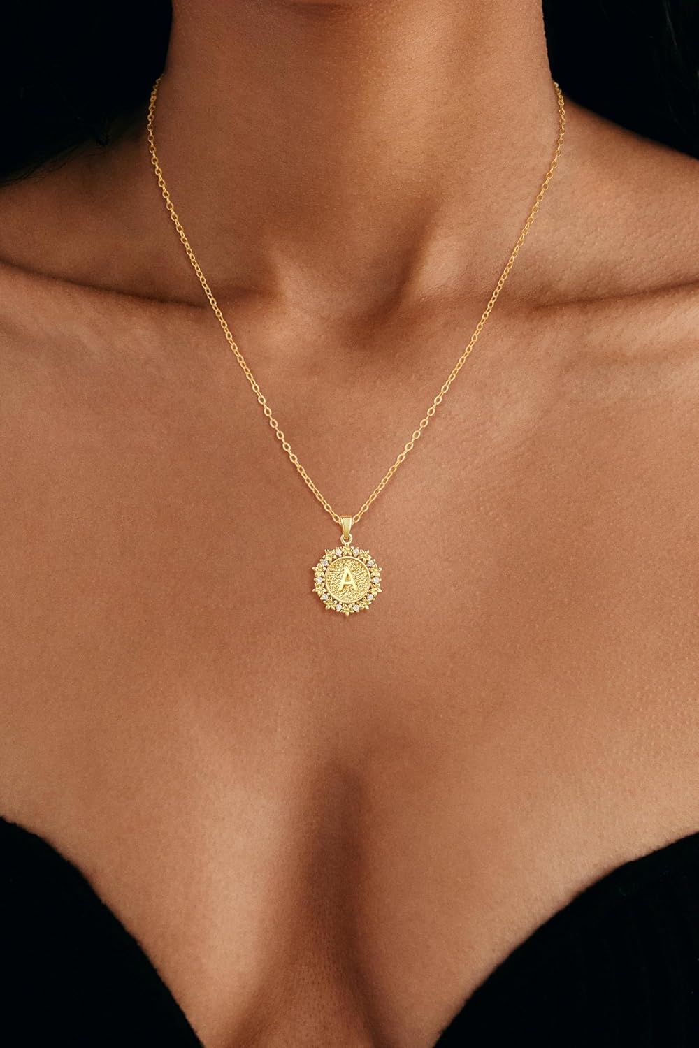 Initial Necklaces for Women Round Cubic Zirconia Letter A-Z Pendant 14K Gold Plated Necklace Dainty Personalized Monogram Name Jewelry for Women Gifts Trendy - Image 4