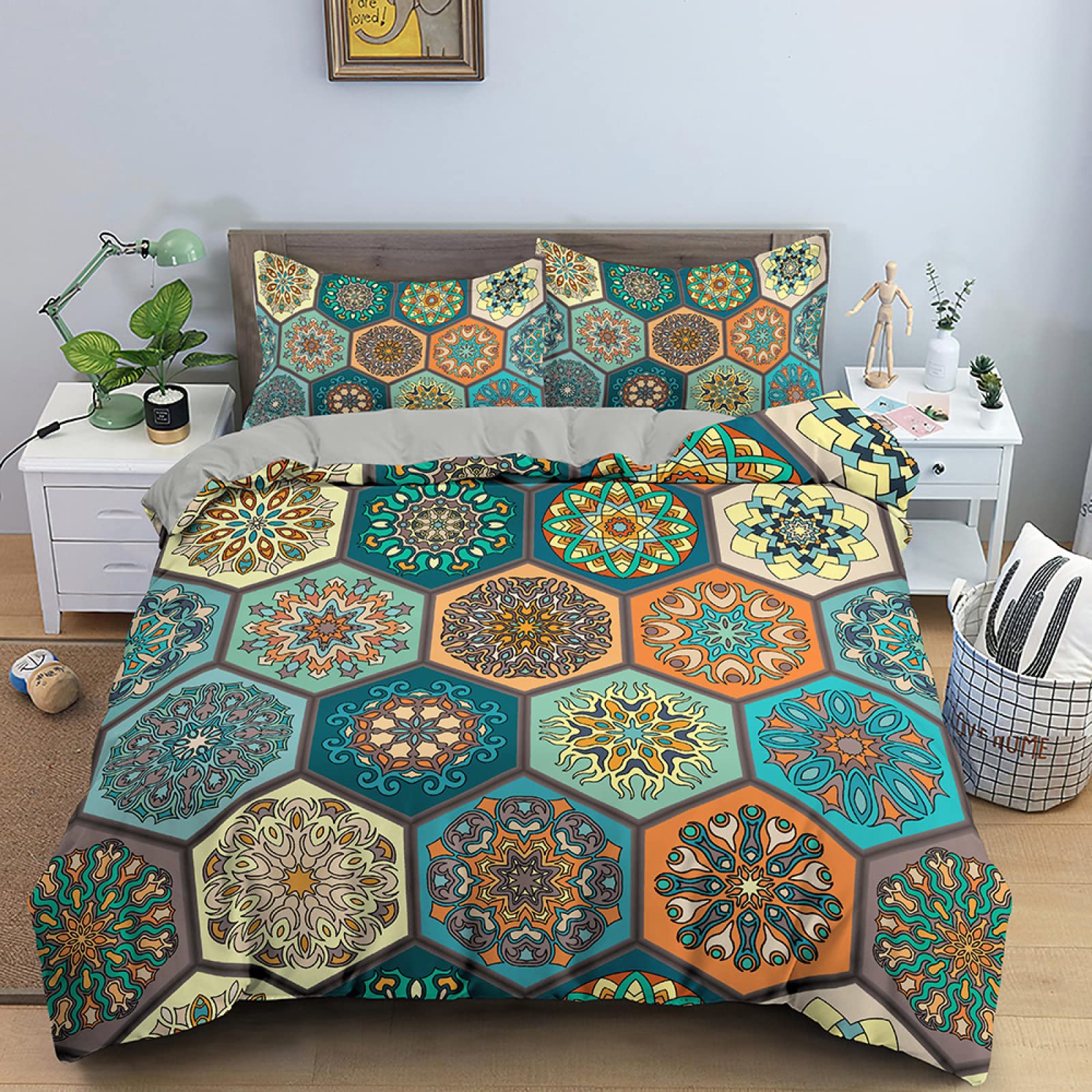 Dwetcxo King Size Duvet Cover Sets Colorful Geometry Kingsize Duvet Cover Sets Microfiber Breathable King Size Bedding Soft Bedding with Zipper Closure+2 Pillowcases 50x75cm 220x240cm