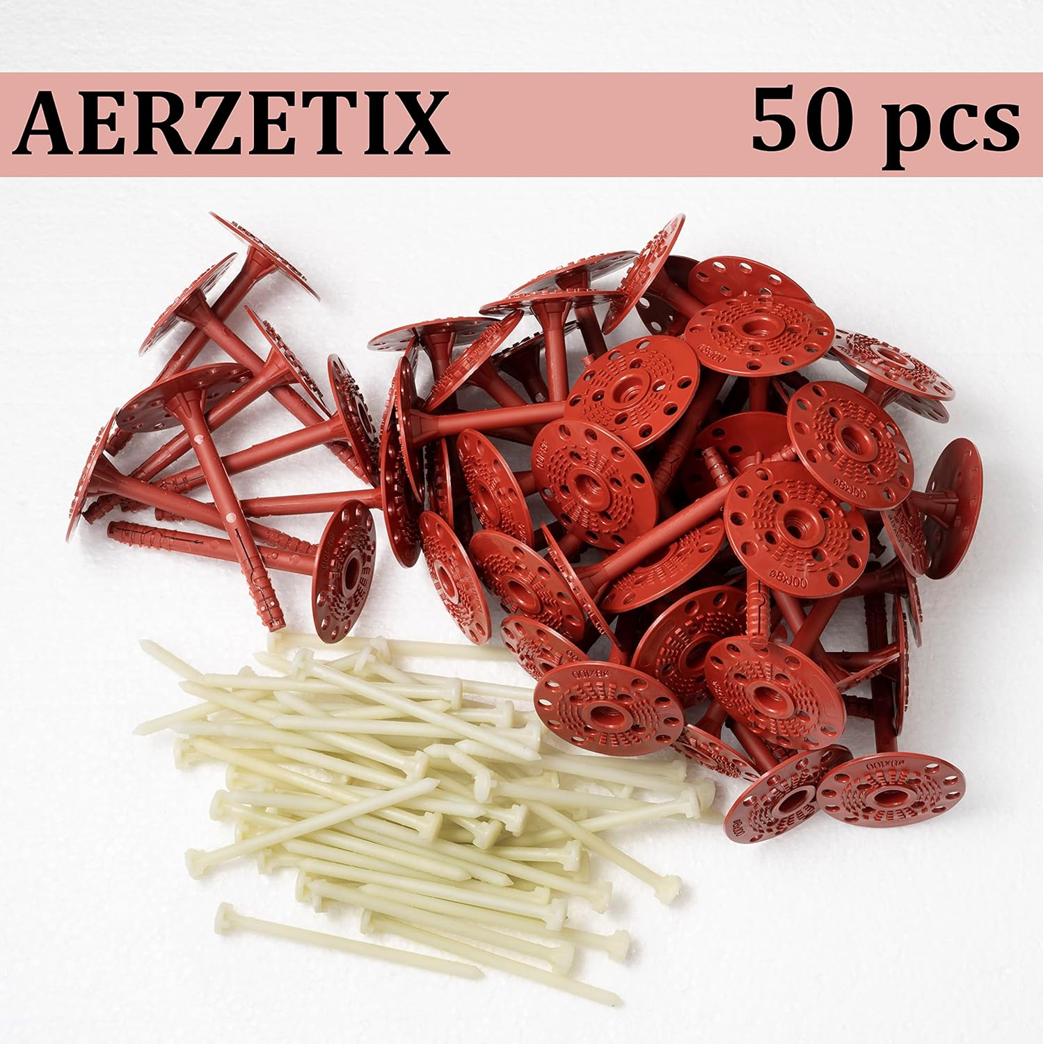 C65192 – Set of 50 Insulation Plugs 8 x 100 mm + 50 Punch Nails Ø5 x 100 mm – in Nylon – Brick Materials Solid Hollow Masonry Panels Polystyrene Mineral Wool Masonry