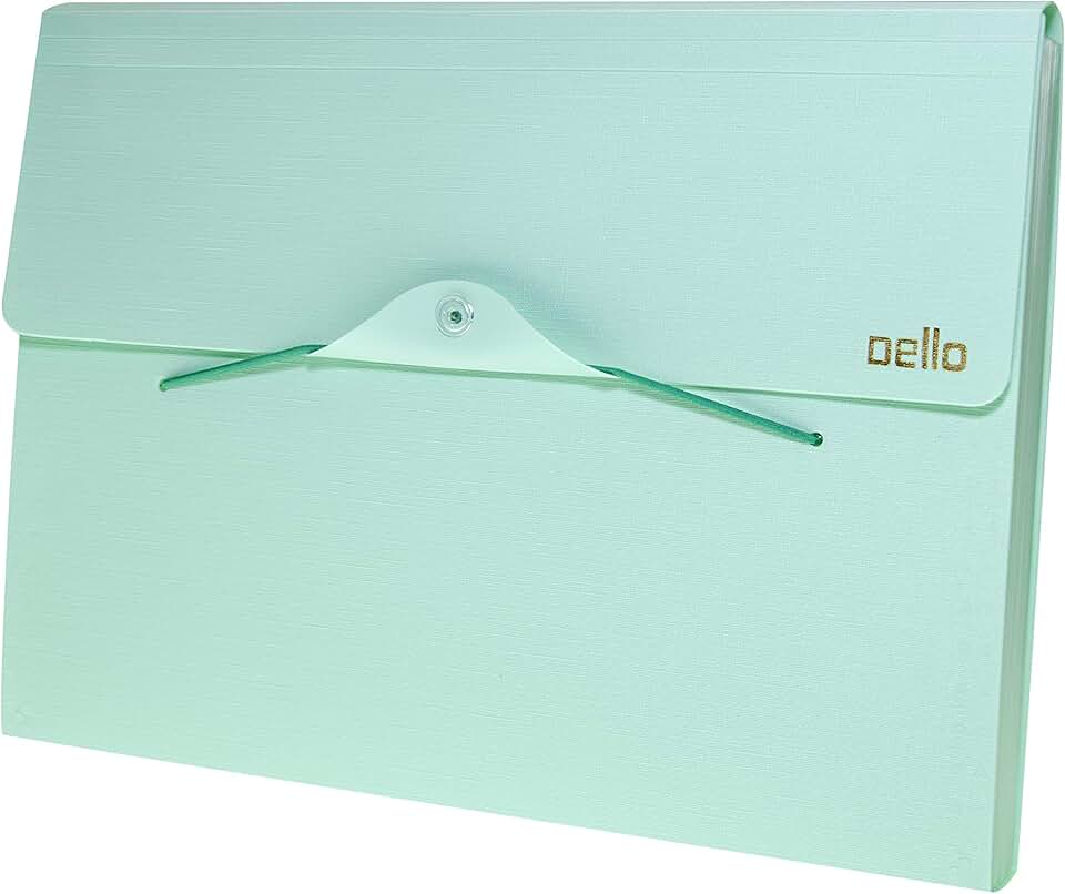 Pasta sanfonada A4 com 12 divisórias Linho serena Verde pastel 6096.vp Dello