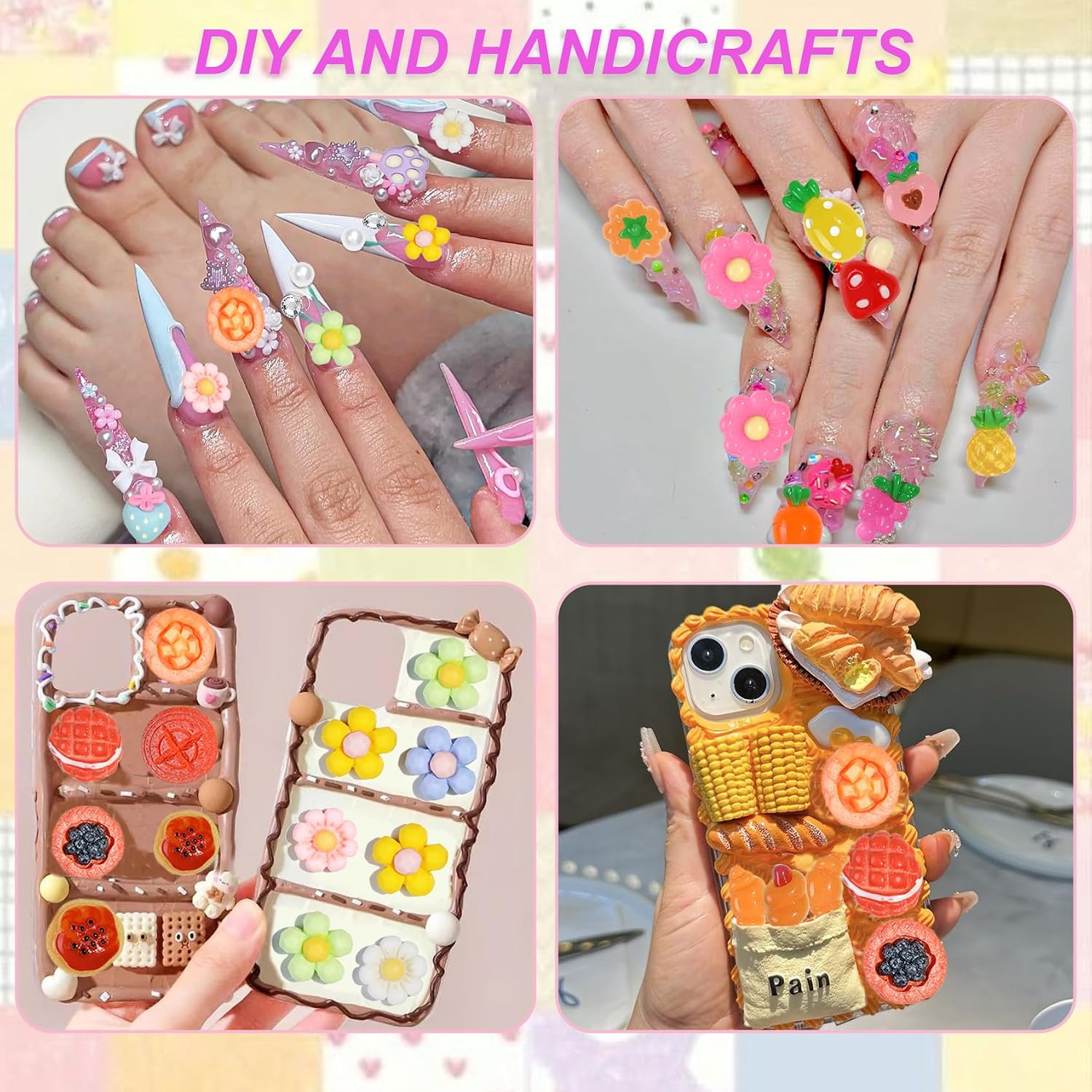 4175 Pcs Junk Case Charms Kit - Cute Charms for Junk Phone Cases with Storage Box and Tweezers, Flatback Resin Slime Charm for Nail Art DIY Crafts Jewelry Personalized Decor image 5