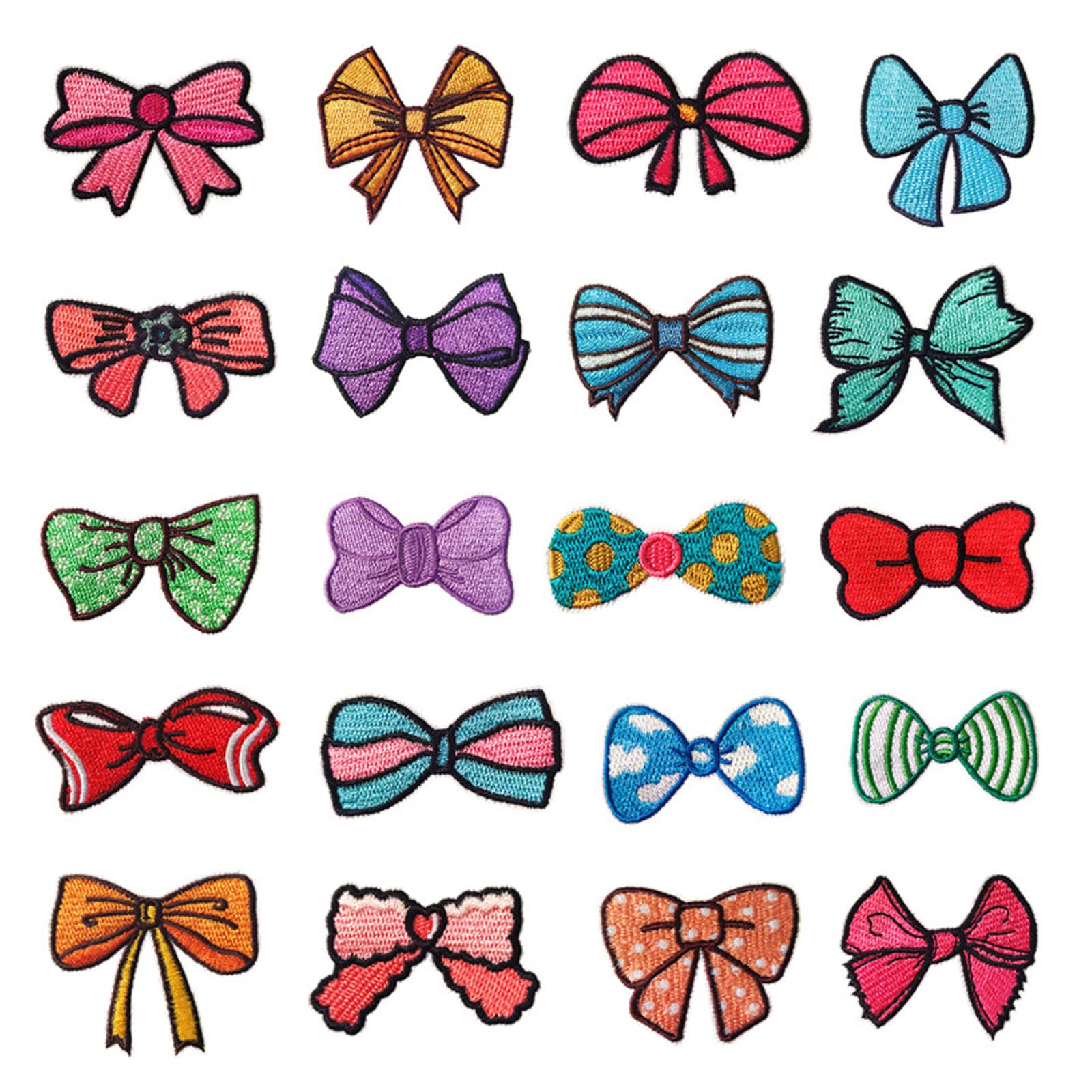WinKitor 20 PCS Embroidered Bowtie Iron On Patches Decorative Repair Appliques for Clothing Jackets Backpacks Jeans Hat Dress DIY Crafts