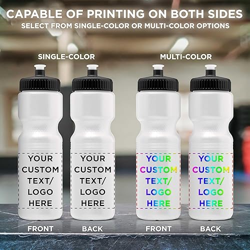 Miniatura 6 de DISCOUNT PROMOS Juego de 100 botellas de agua de plástico personalizadas de 28 onzas, paquete a granel personalizado, perfectas para gimnasio,