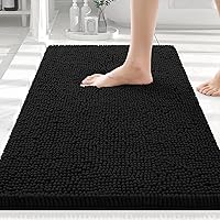 Smiry Luxury Chenille Bath Rug 30x20 Black - Extra Soft Absorbent Shaggy Mat, Non-Slip Machine Washable for Shower Tub Floor
