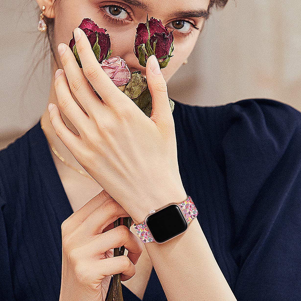 Wepro Strap Compatible with Apple Watch Strap 45mm 44mm 42mm 46mm 49mm, Pattern Printed Soft Silicone Wrist Bands for Apple Watch SE/Ultra/Ultra 2/iWatch Series 10/9/8/7/6/5/4/3/2/1, Colorful Cloud — view 6
