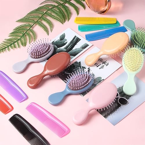 Miniatura 6 de ANSLCA - Juego de 28 peines de pelo coloridos 14 cepillos desenredantes mini cepillo desenredante cepillo de viaje con 14 peines de pelo anchos