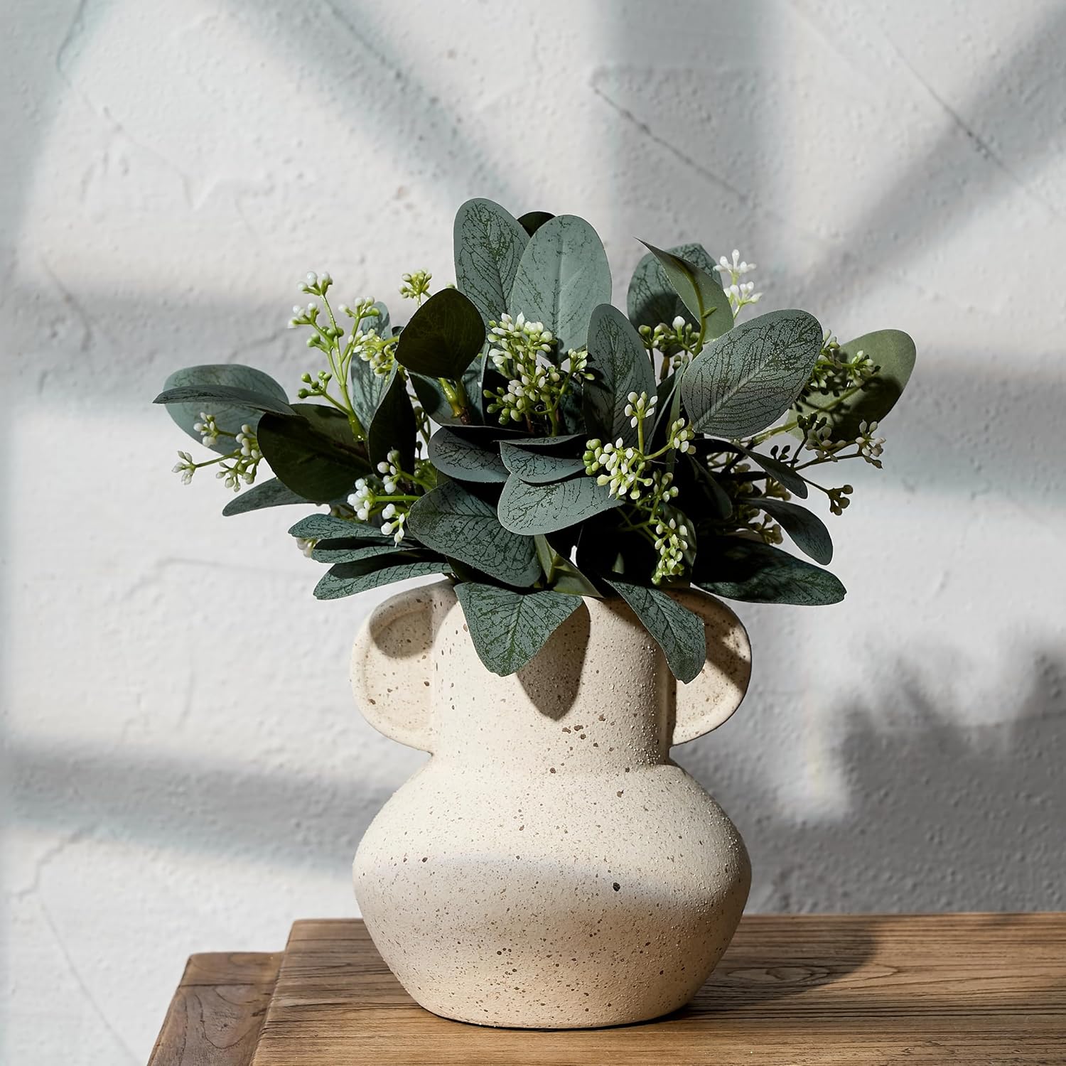 Emotionally Grounded Vase, Vaseking Ceramic Rustic Vase with 2 Handles, 6.1 inch Minimalist Decorative Farmhouse Vases for Home Decor, Living Room, Enterway, Table Decoration, Speckled White