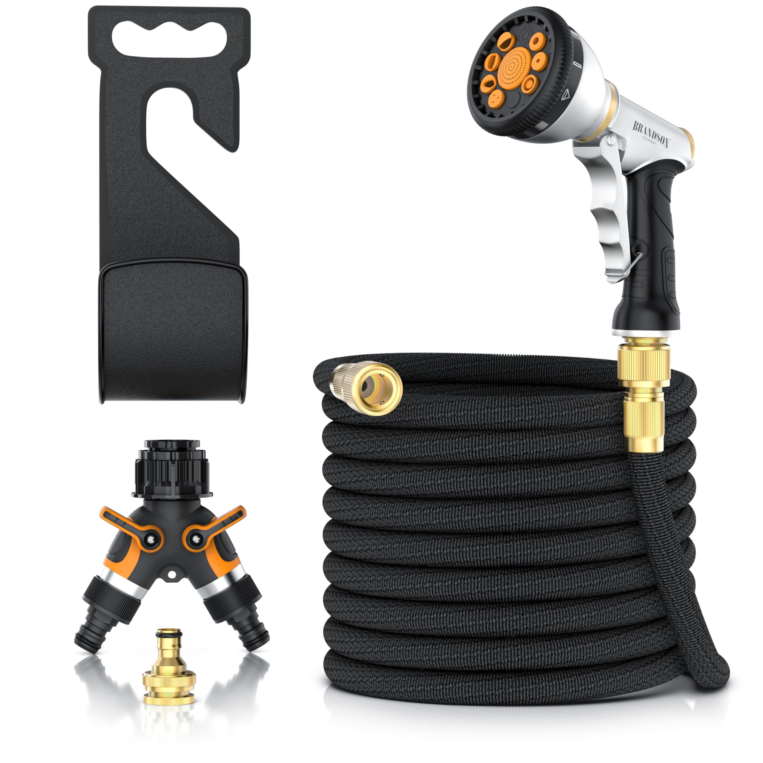 Brandson – 15m Gartenschlauch flexibel 3/4 Zoll mit Handbrause – Wasserschlauch mit Spritze – 9 Strahleinstellungen – Wasserverteiler – Wandaufhängung – für Garten Pflanzen Rasen Beete
