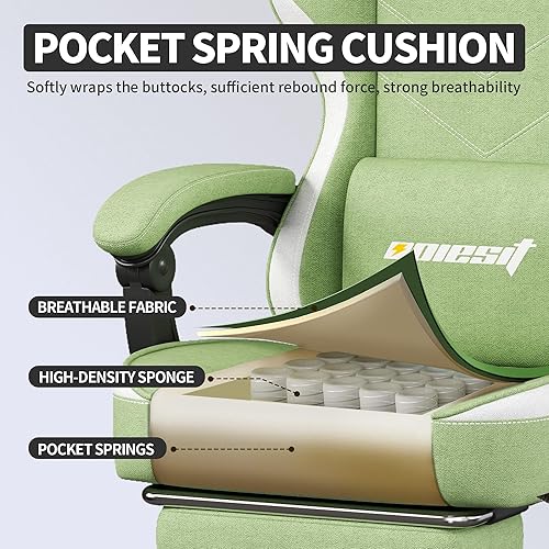 Miniatura 6 de Silla para videojuegos, silla de computadora de tela con cojín de resorte de bolsillo, capacidad de carga de 400 libras, silla de oficina ergonómica