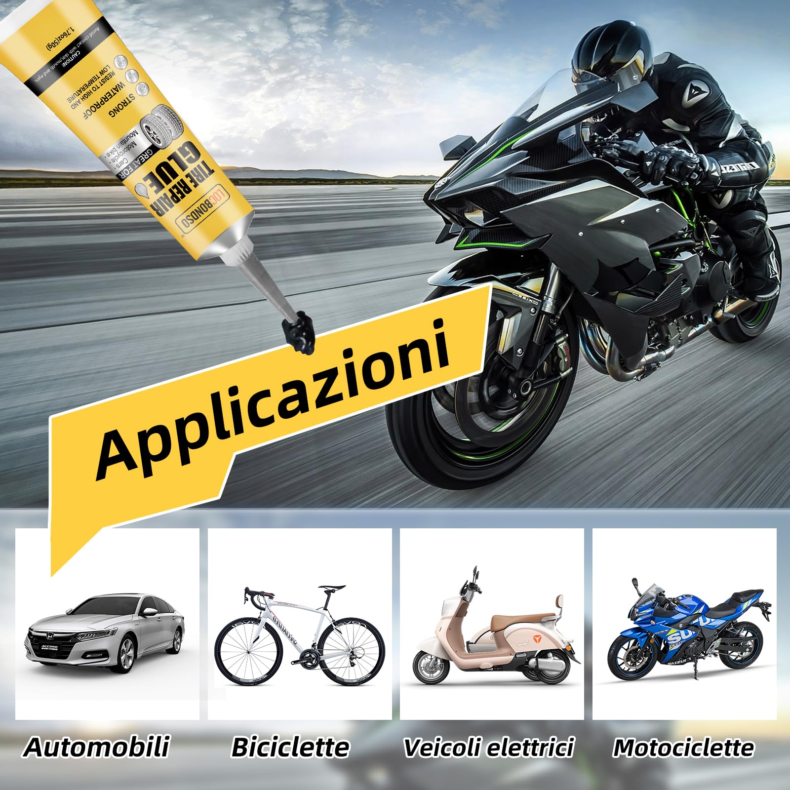 LOCBONDSO Mastice Riparazione Pneumatici 50g Nera per Bici Moto Auto