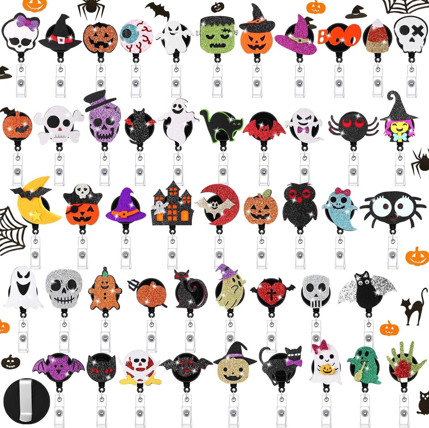 Zhanmai 48 Pcs Thanksgiving Reels Felt Retractable Fall Badge Reels with Clip Cute Squirrel Turkey Pumpkin Maple Leaves Holiday Themed Badge Holders Gift for Nurse Doctor Students School Office