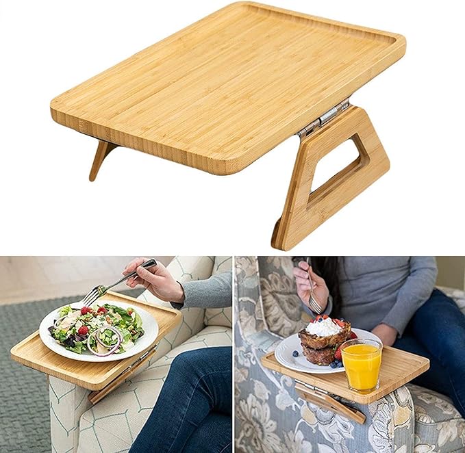 ClipOn Breakfast Sofa TV Trays, PrimeCables Bamboo Couch Table