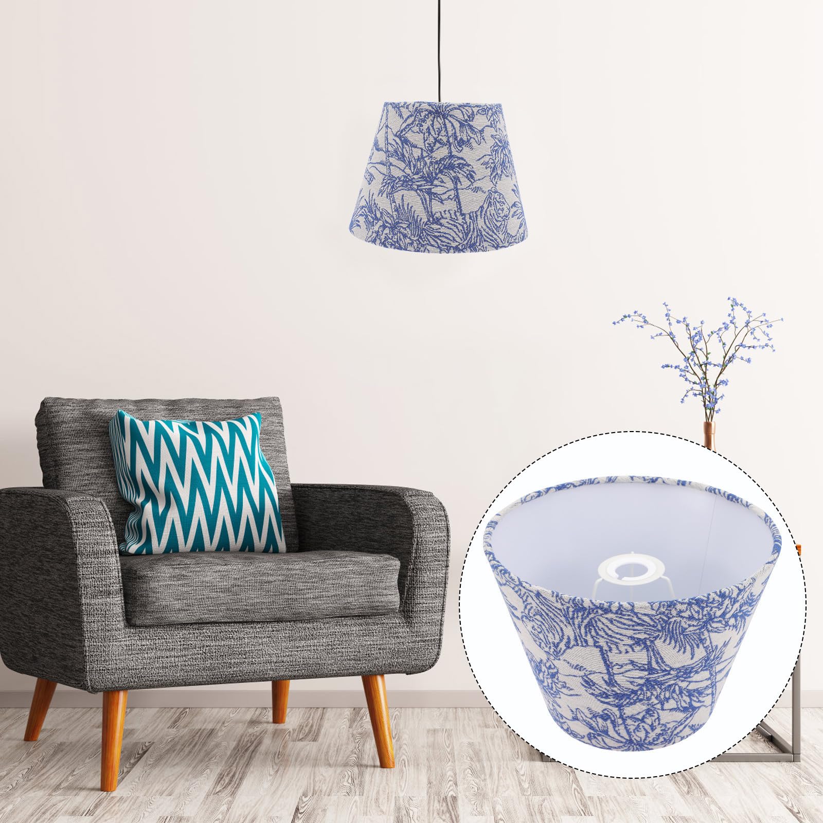 Paralume per Lampada da Terra Blu Motivo Tropicale, Struttura in Metallo Professionale, Design Semplice ed Elegante per Decorare la Casa