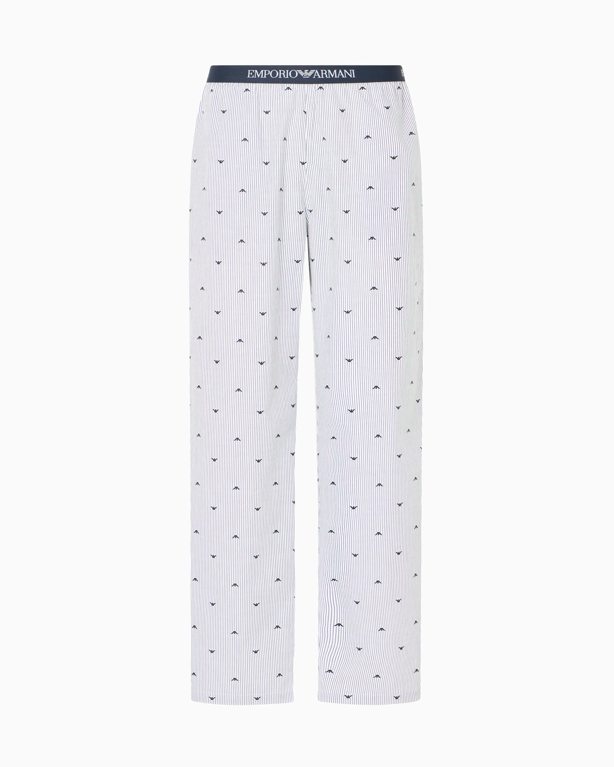 Emporio Armani Man Yarn Dyed Woven Nightwear Pants Blue XXL