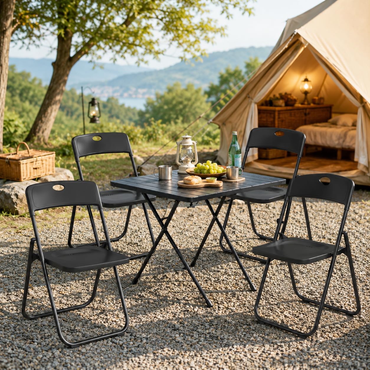 Asdsed Klappstuhl 4er Set, Klappstühle bis 159kg aus Metall & PVC, Wasserdicht als Campingstuhl Gartenstuhl, Stabil Klappsessel für Küche, Esszimmer, Innen- und Außen Schlicht, Schwarz Küche, Haushalt & Wohnen