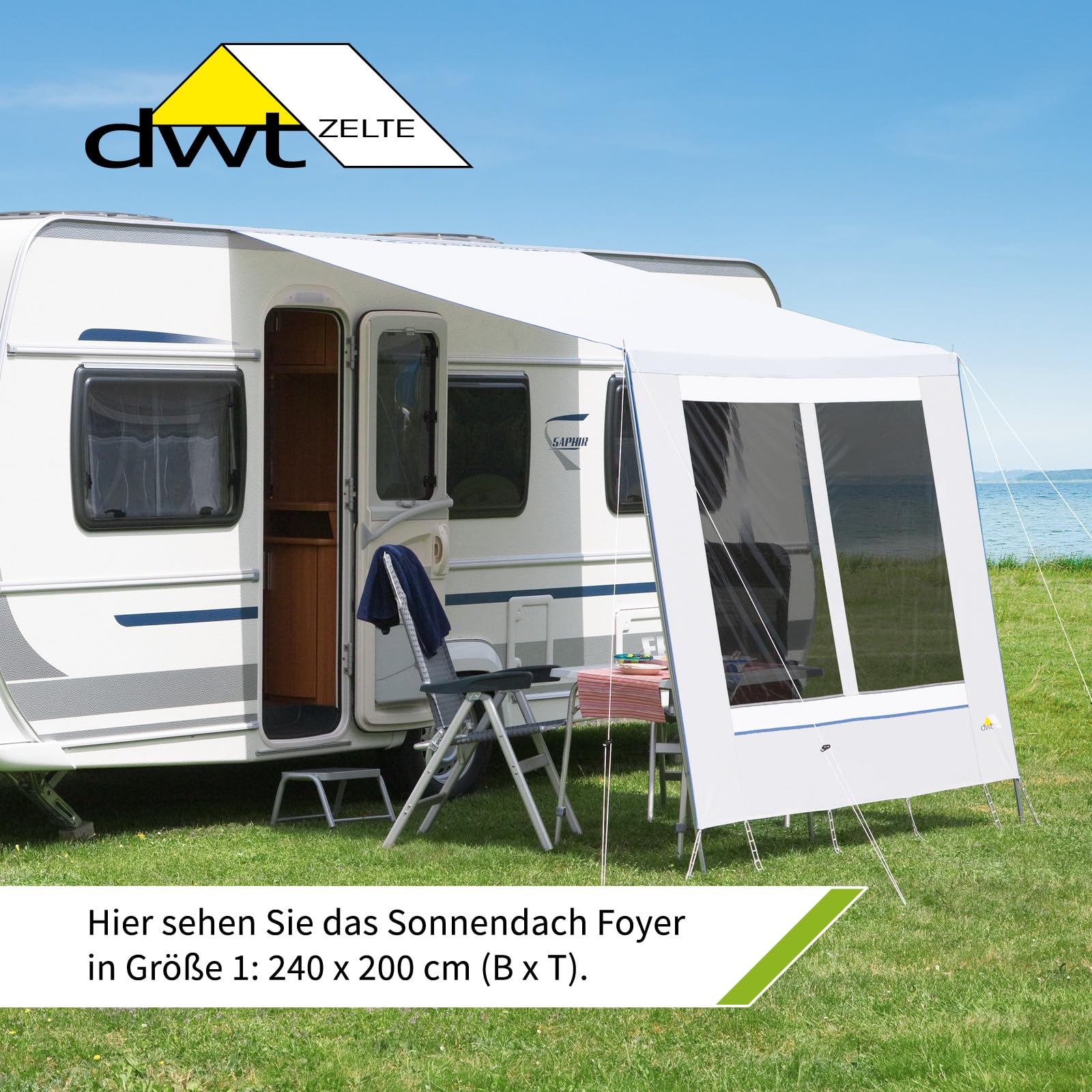 DWT Wohnwagen-Sonnendach Foyer, Camping-Sonnenschutz in 2 Größen, Sonnensegel für Wohnwagen