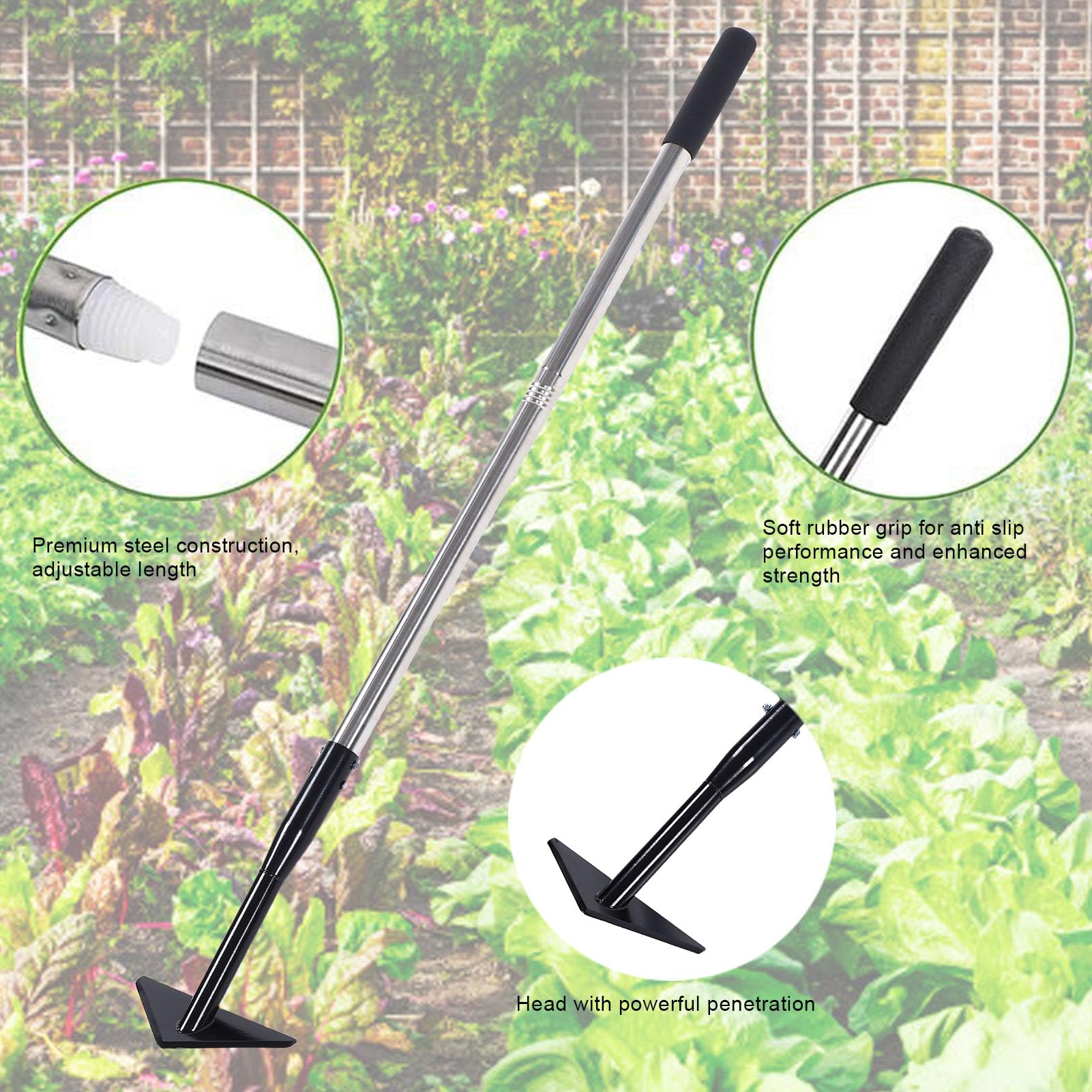 Azada de Deshierbe Triangular Azada de Jardín Triangular de Acero Al Carbono con Ajustable de Acero Inoxidable Cabeza Afilada para Desmalezar Cultivar Plantar Herramienta