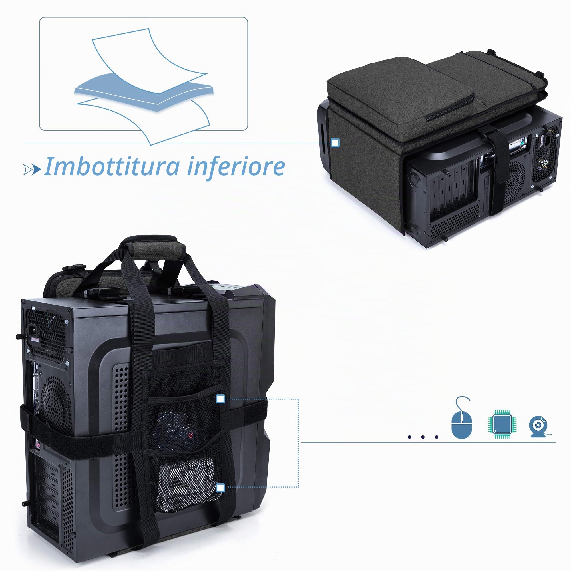 Trunab Custodia per Computer Desktop, Borsa da Viaggio per PC per Computer Tower PC Chassis, Tastiera, Cavo e Mouse, Nero