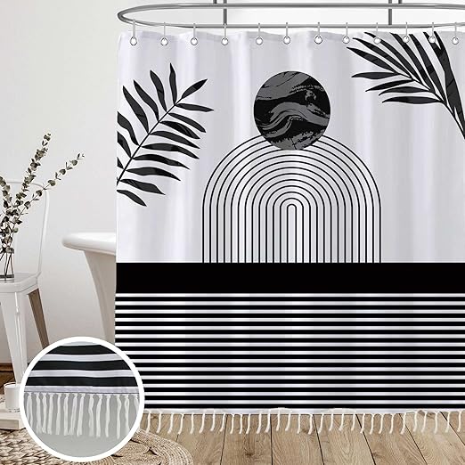 GiuMsi 72"X72" Boho Farmhouse White Shower Curtain Sets with Tassel Sun Modern