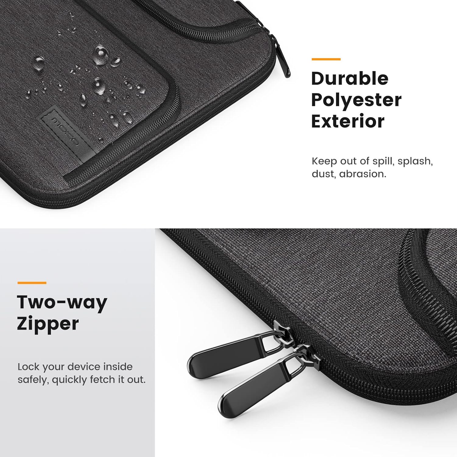 MoKo 9-11 Inch Tablet Sleeve Bag, Fits iPad Air 5/4th 10.9, iPad Pro 11 Inch, iPad 9/8th 10.2, iPad 10th 10.9, Tab S8/S9 11",Waterproof Polyester Bag with Double Pockets,Retractable Handle, Black&Gray - Image 6