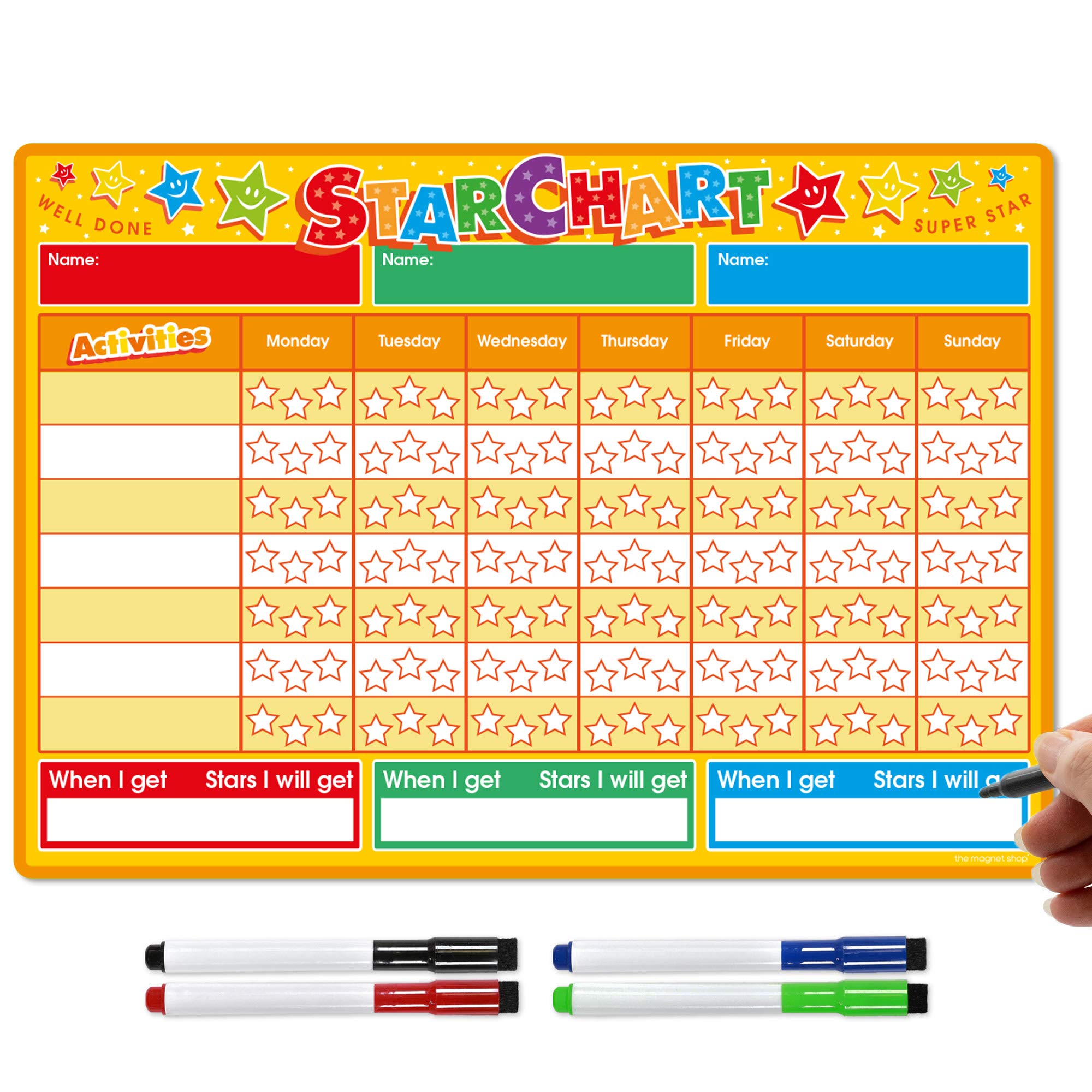 The Magnet Shop Reward Chart for Children - Magnetic Star Chart for Recognising and Inspiring Good Behaviour in Toddlers and Kids, Boys and Girls. Comes with 4 Magnetic Coloured Dry Wipe Pens