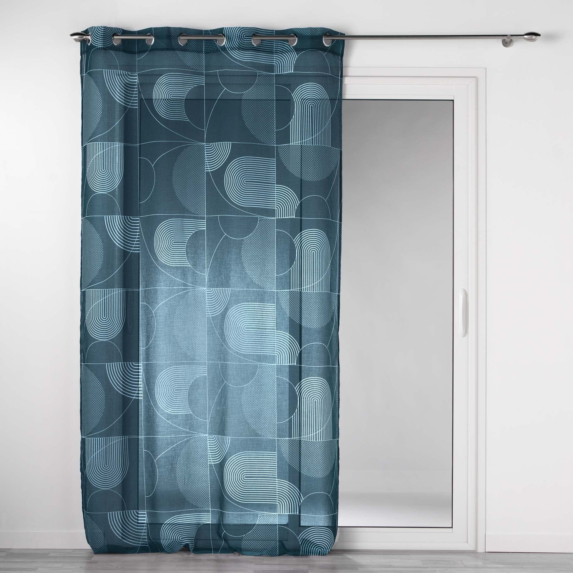 Douceur d'Intérieur, Eyelet Curtain 140 x 280 cm Blue Sandblasted Voile Printed Sketch