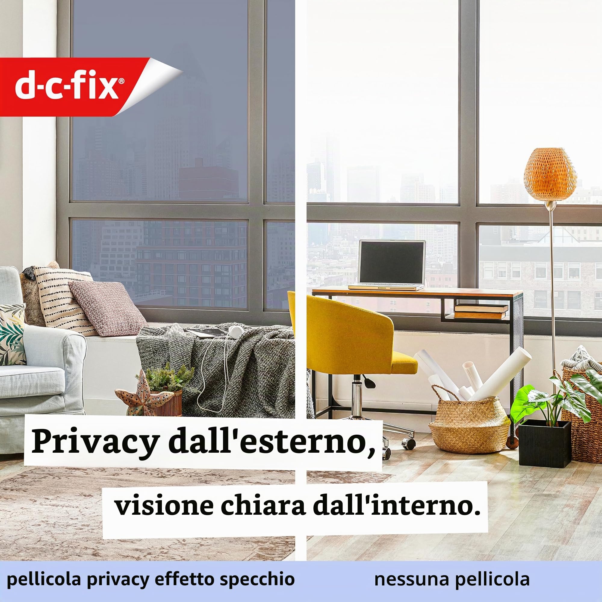 d-c-fix Pellicola Specchio Autoadesiva (90x150cm) Pellicola per Finestre Privacy da Esterno, Trasparente all'Interno (di giorno) – Protezione UV 99%, Pellicola Riflettente