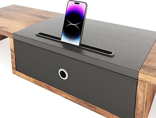 Miniatura 6 de Soporte elevador para monitor con cajón de almacenamiento, soporte para monitor de computadora de 25 pulgadas con soportes para tableta y teléfono